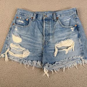 LEVI'S 501 Cutoff Denim Shorts Womens 29 Blue Button Fly Raw Hem High Rise Booty